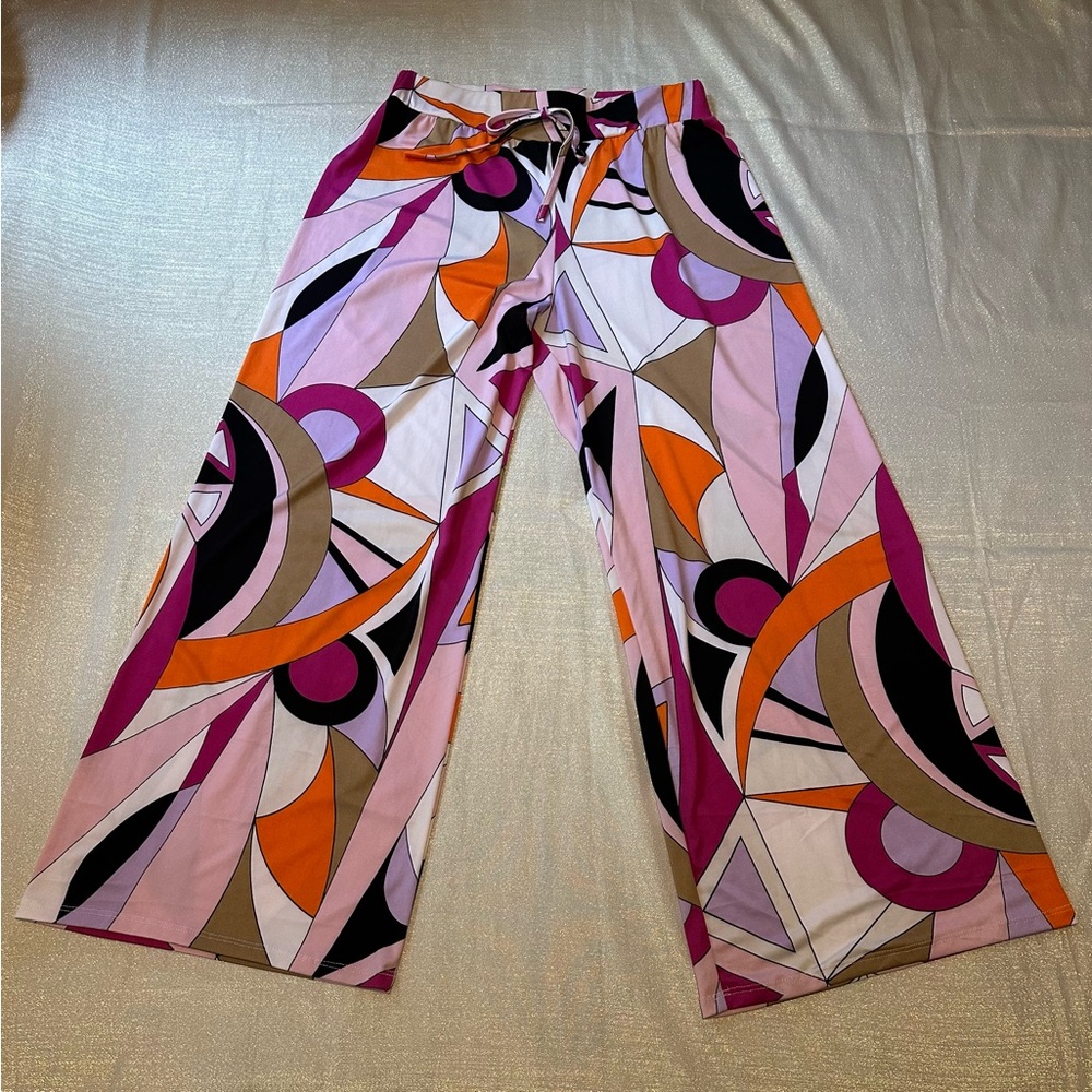 Colorful Geometric Wide-Leg Pants